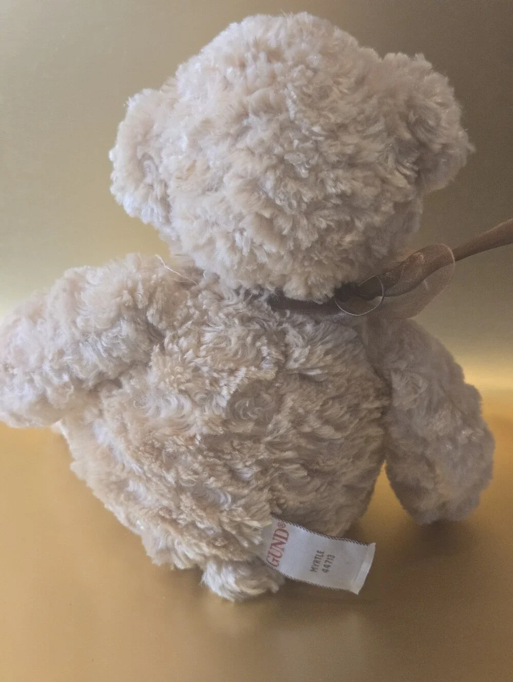 Gund Myrtle Teddy Bear Plush Honey Beige Swirl Fur Ribbon #44713 Stuffed Animal